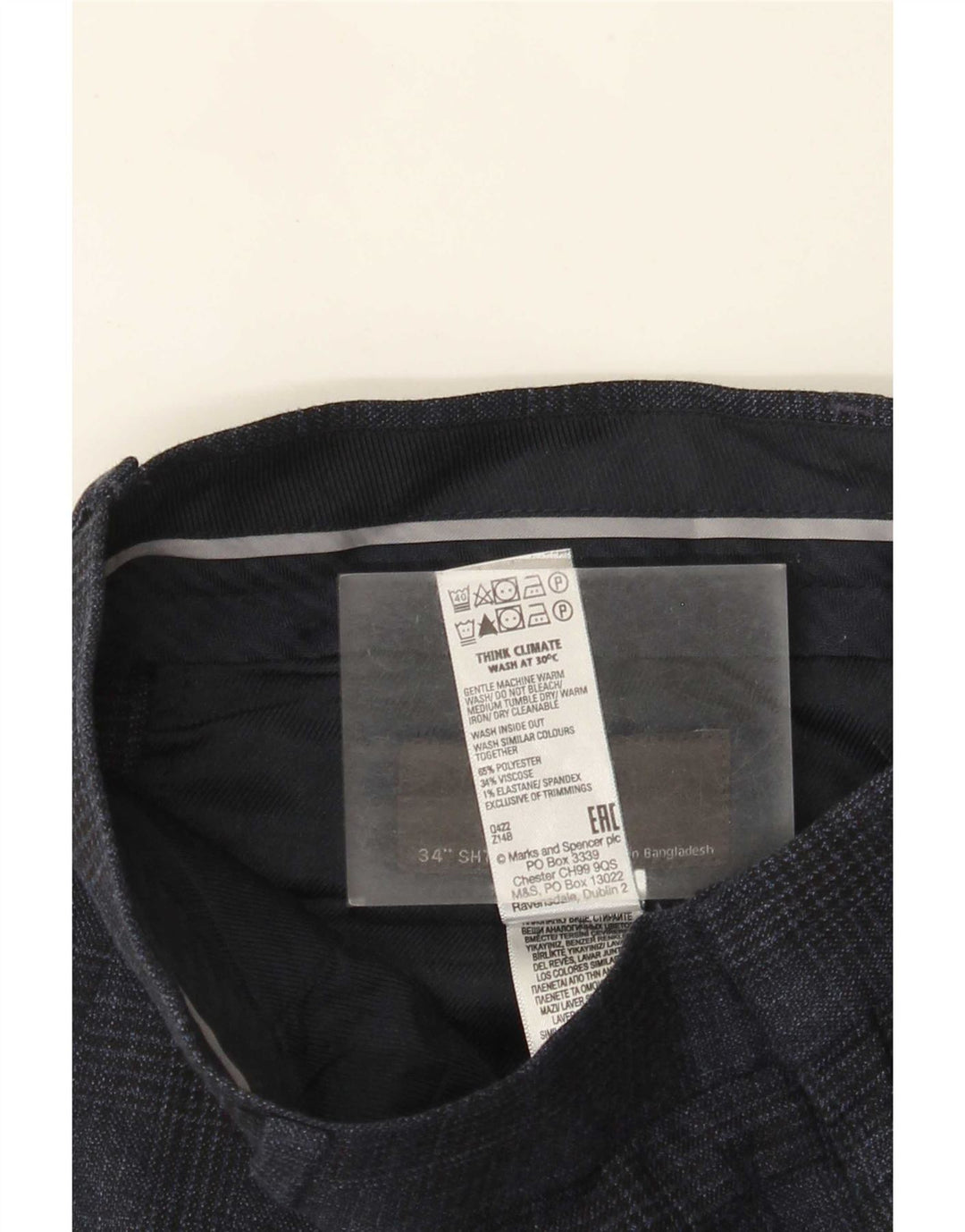 Męskie spodnie chino Marks & Spencer W34 L29 granatowe w pepitkę