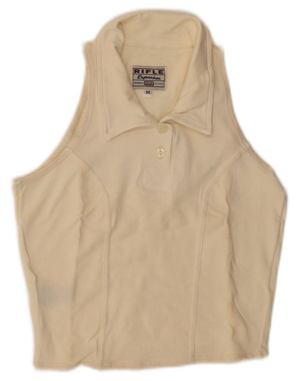 Damska koszulka polo bez rękawów Rifle, UK 12, średnia, biała, bawełniana