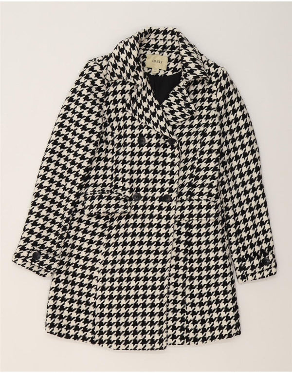 Oasis Womens Double Breasted Coat UK 8 Small Black Houndstooth Polyester
