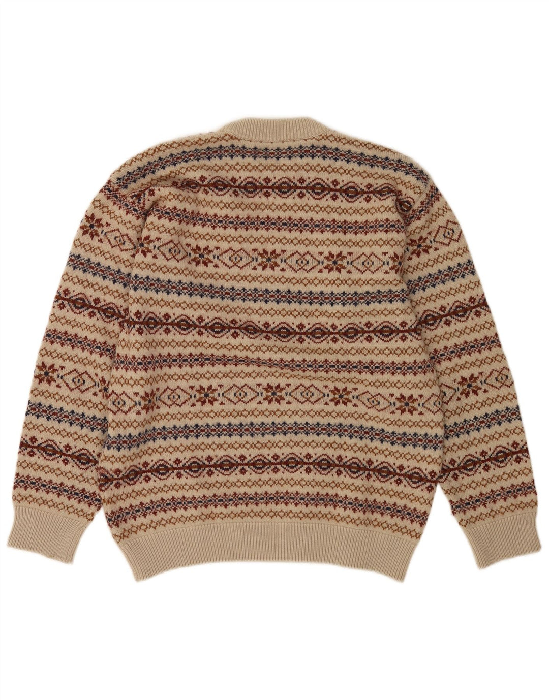 Vintage męski sweter z okrągłym dekoltem, średni beż Fair Isle