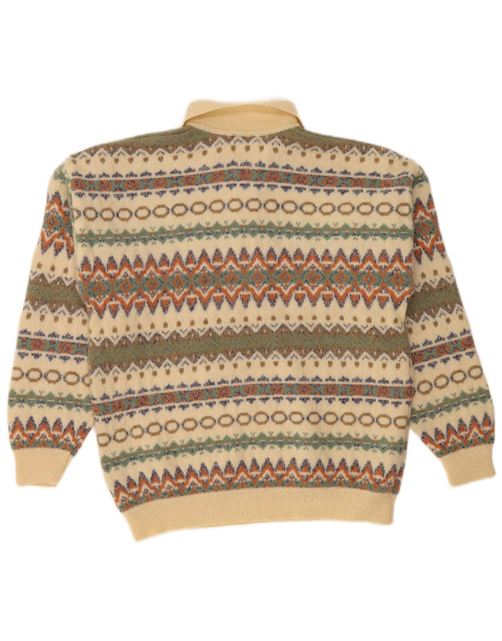 STEFANEL Męski sweter polo w kolorze średniego beżu Fair Isle