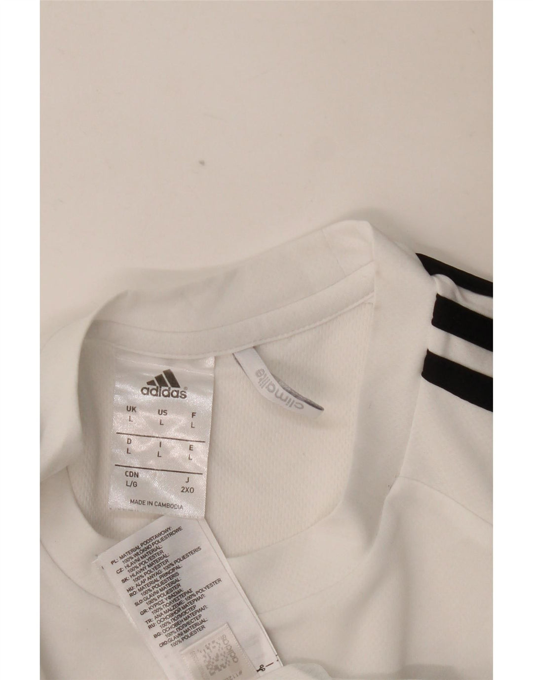 Męski T-shirt ADIDAS Climalite, duży, biały, poliestrowy blok kolorów