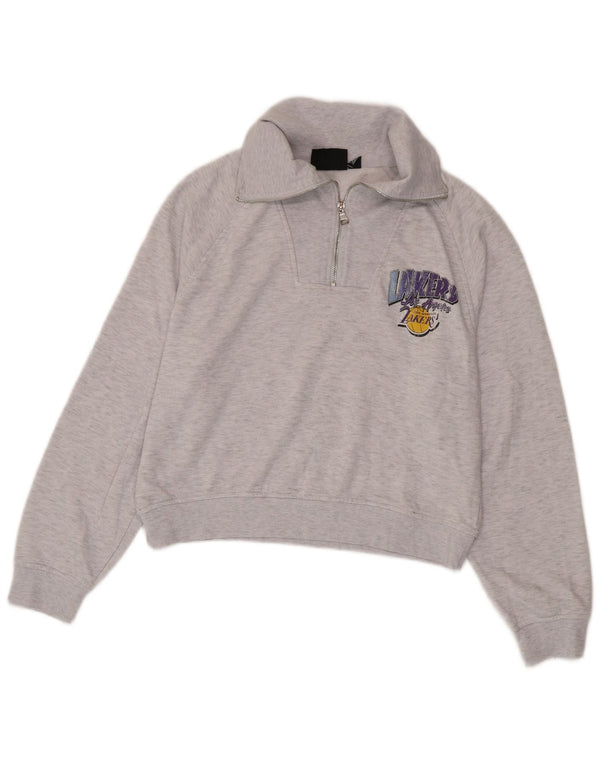 NBA Womens Lakers Graphic Zip Neck Sweatshirt Jumper UK 10/12 Small Grey
