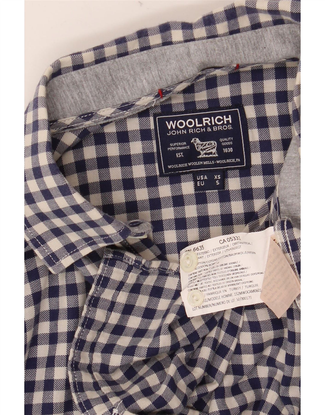 WOOLRICH Męska koszula flanelowa XS granatowa bawełniana kratka