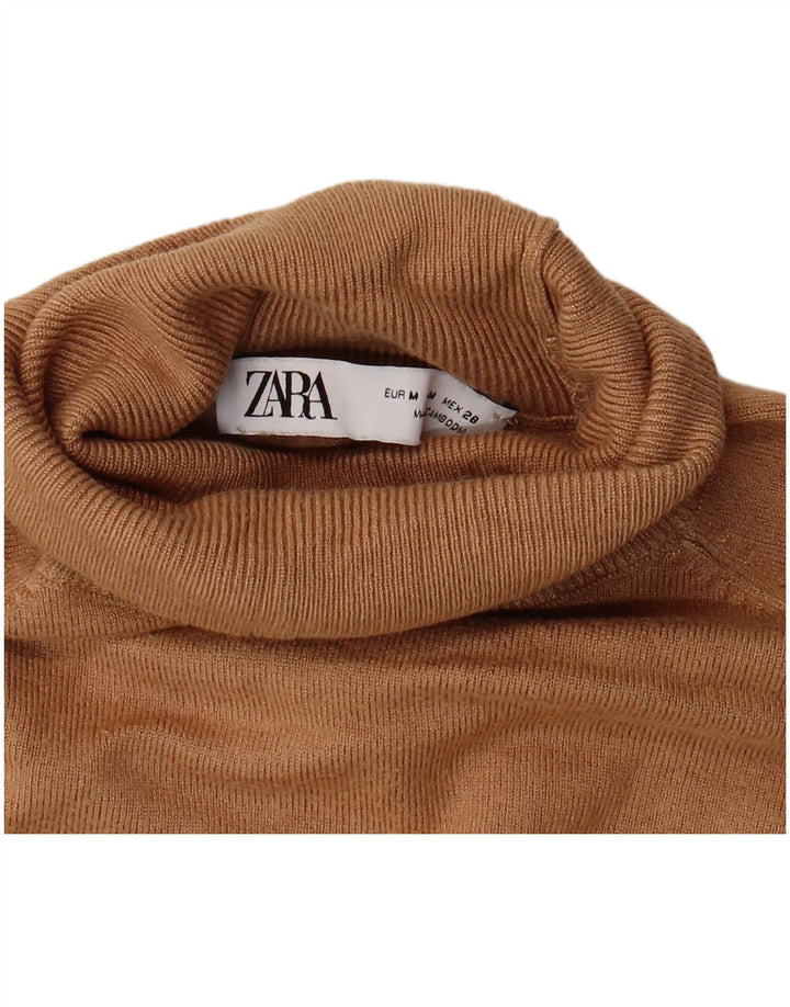 Damski sweter Zara z okrągłym dekoltem i rękawami 3/4, UK 12, średni brąz