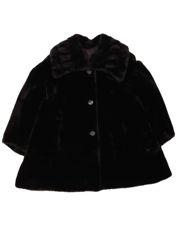 Vintage Womens Faux Fur Oversized Coat UK 18 XL Black Polyester