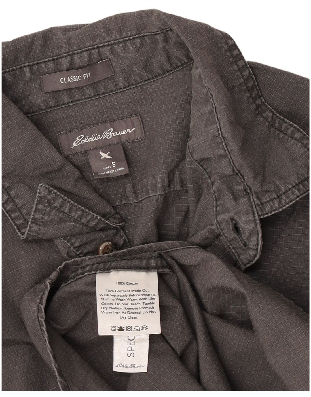 Męska koszula o klasycznym kroju Eddie Bauer, mała, szara, bawełniana