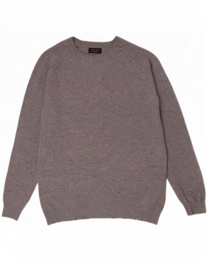 Męski sweter z dekoltem w łódkę Zara Średni szary, bawełniany w cętki