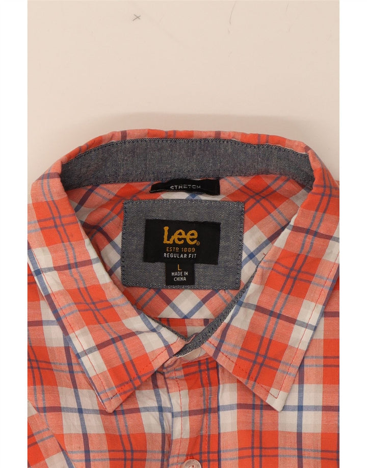 LEE Mens Stretch Regular Fit Short Sleeve Shirt Large Red Check Cotton Vintage Lee and Second-Hand Lee from Messina Hembry 