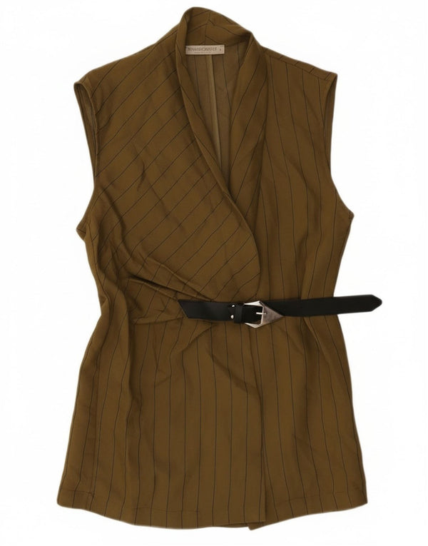 Rinascimento Womens Sleeveless Blazer Jacket UK 14 Large Khaki Striped