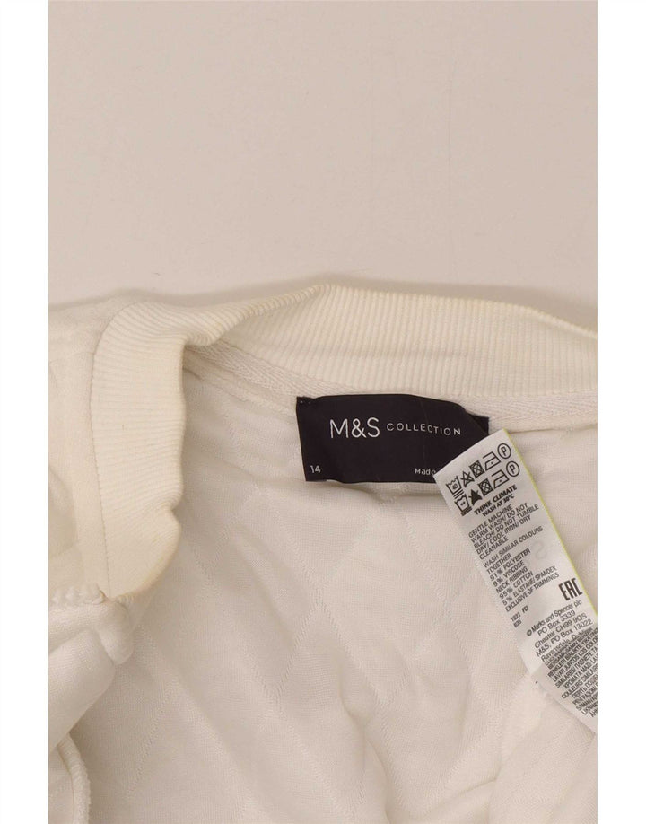 Marks & Spencer Damska pikowana kurtka UK 14, duża, biała, poliestrowa