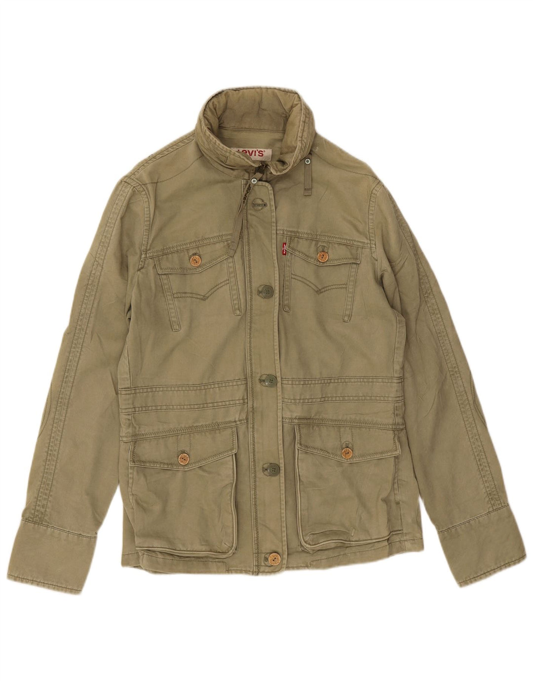 Damska kurtka użytkowa z kapturem Levi's UK 16, duża, bawełniana khaki