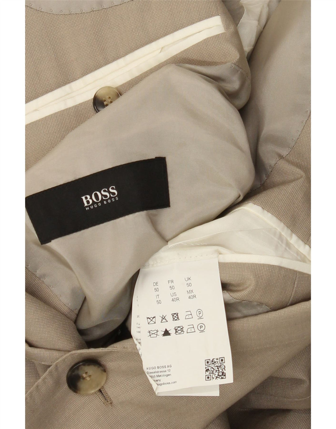 Męska marynarka zapinana na 2 guziki Hugo Boss EU 50 Duża beżowa wełna