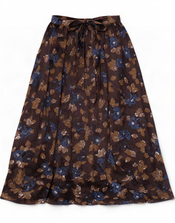 Vintage Womens Flared Skirt XS W24 Brown Floral Acetate