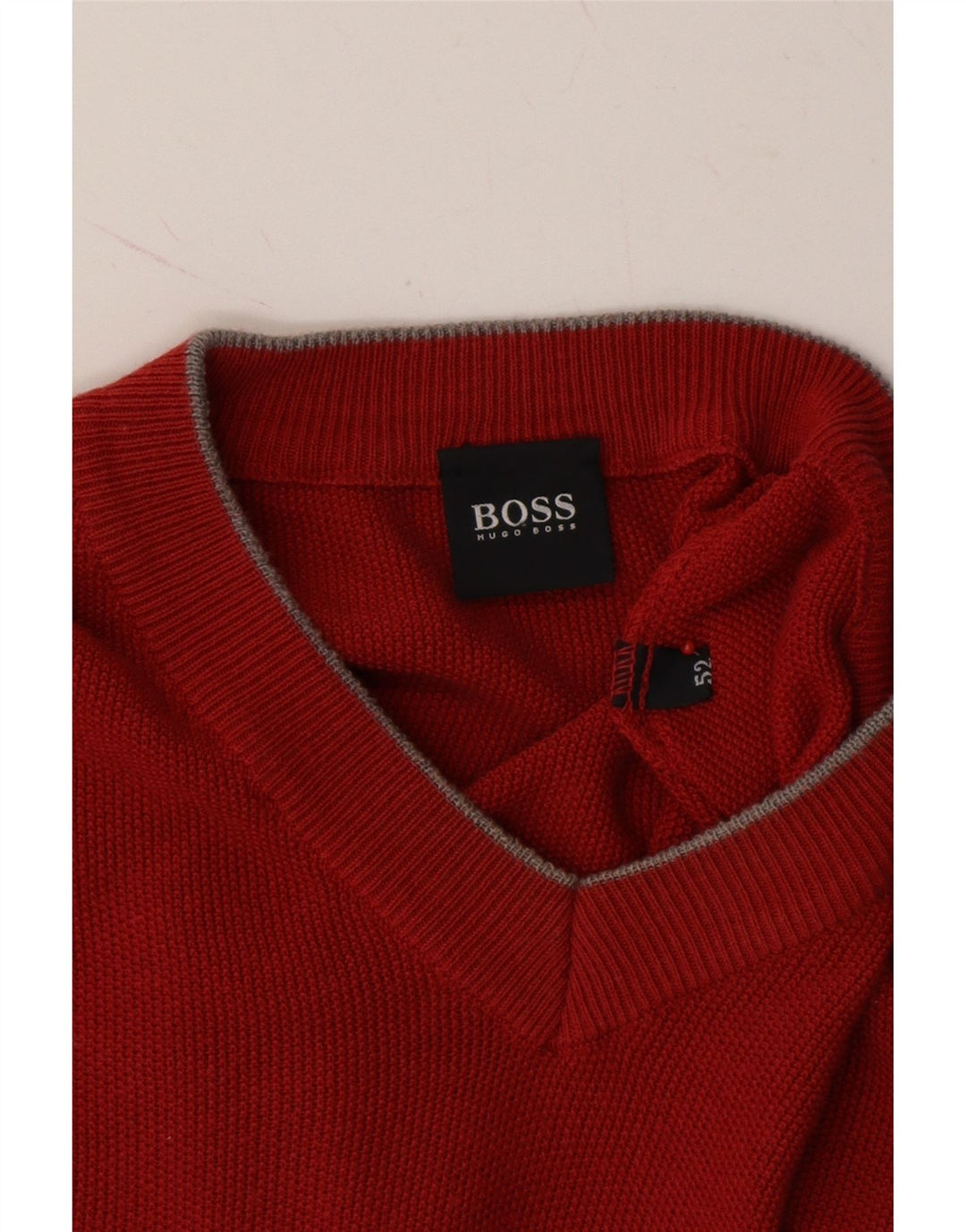 HUGO BOSS Mens V-Neck Jumper Sweater IT 52 Large Red Cotton Vintage Hugo Boss and Second-Hand Hugo Boss from Messina Hembry 