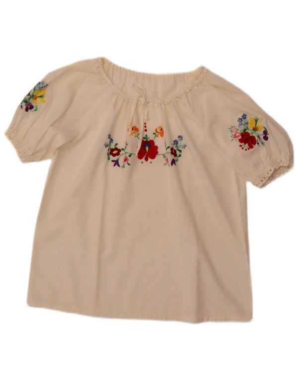 Bluzka damska VINTAGE Top UK 16, duża, w kolorze złamanej bieli, w kwiaty