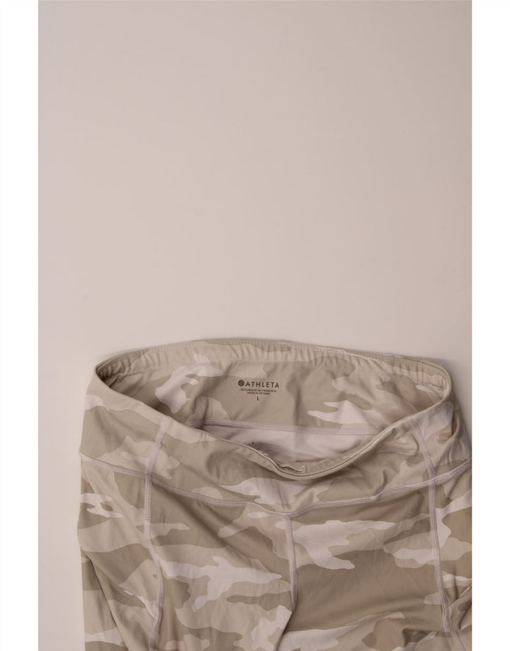 ATHLETA Womens Capri Leggings UK 16 Large Beige Camouflage Polyester Vintage Athleta and Second-Hand Athleta from Messina Hembry 