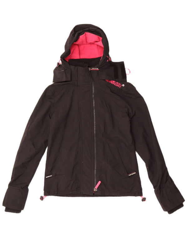 Damska kurtka wiatrówka z kapturem Superdry UK 4 XS, czarny nylon