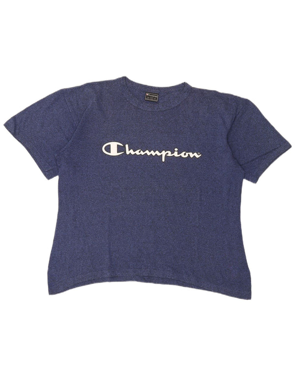 Champion Mens Graphic T-Shirt Top Large Navy Blue Flecked Cotton Sports