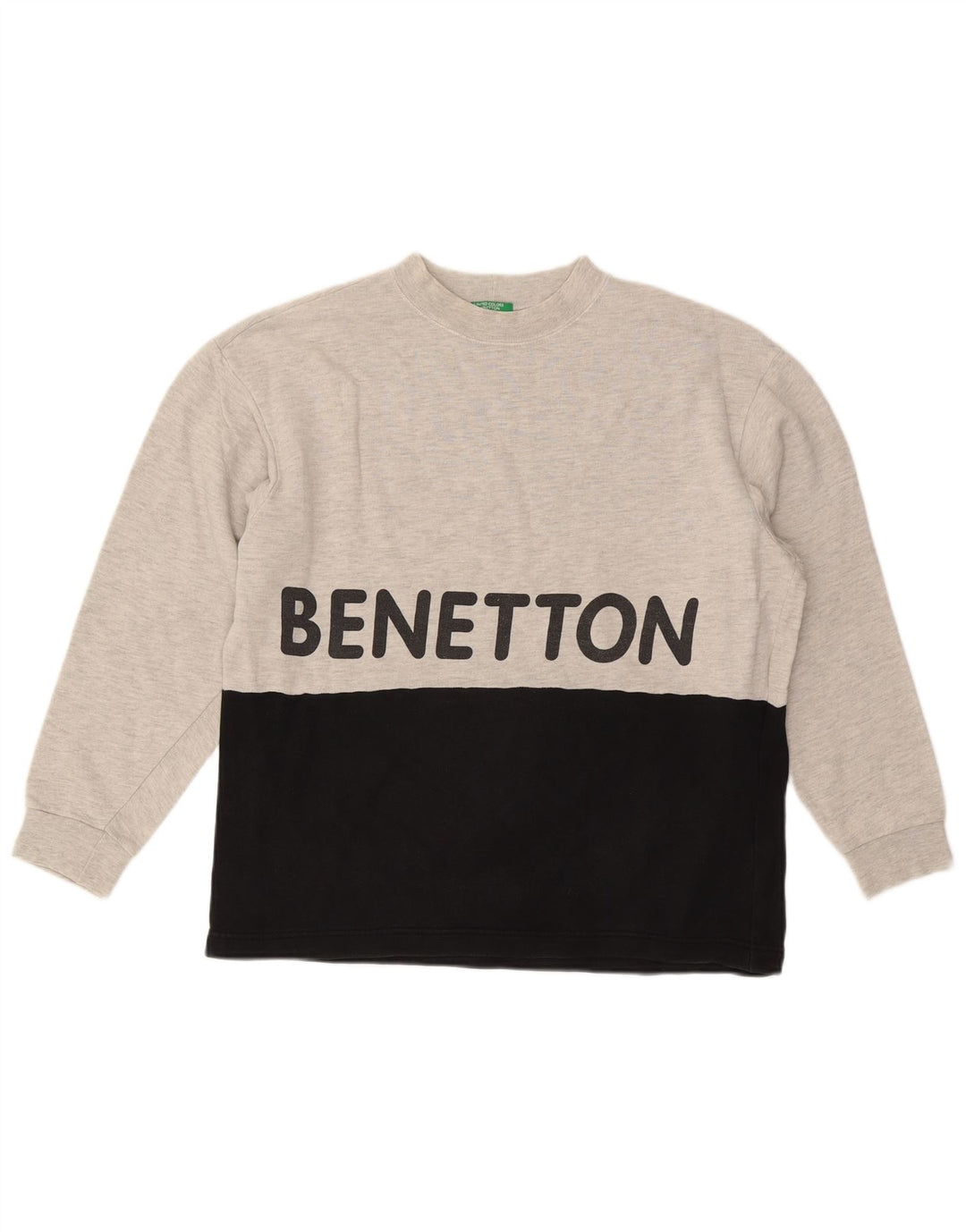Męska bluza z grafiką BENETTON, mała, szara, bawełniana w bloki kolorów