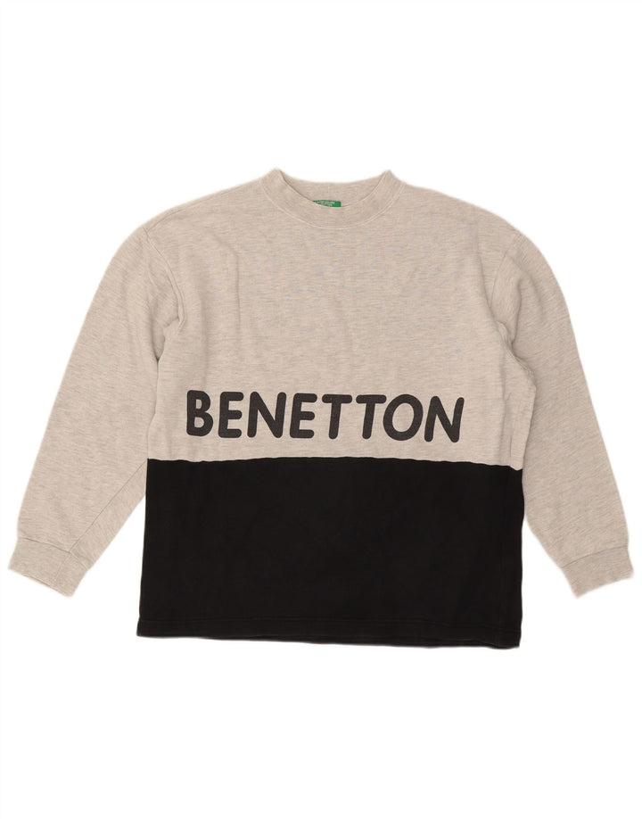 Męska bluza z grafiką BENETTON, mała, szara, bawełniana w bloki kolorów