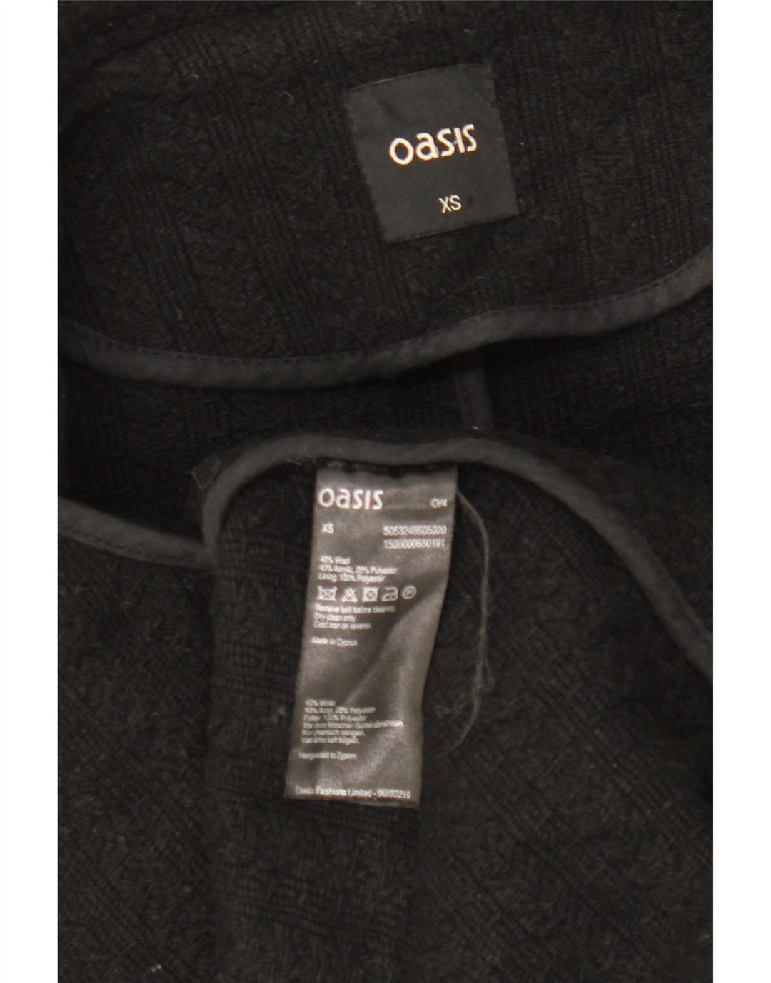Płaszcz damski Oasis UK 6 XS, czarna wełna