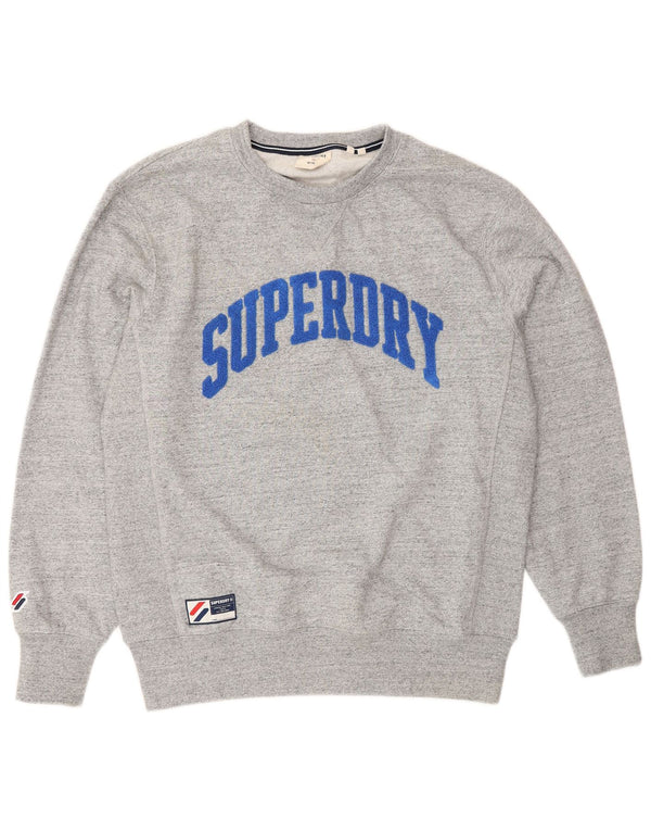 Damska bluza z grafiką Superdry, UK 16, duża, szara, nakrapiana bawełna