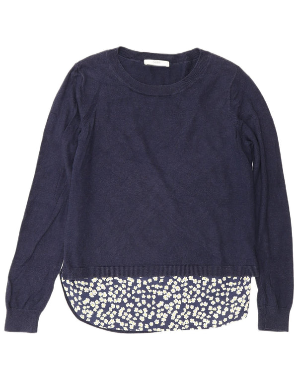 Sweter damski Oasis z dekoltem w łódkę UK 14, średni granatowy, bawełniany w kwiaty