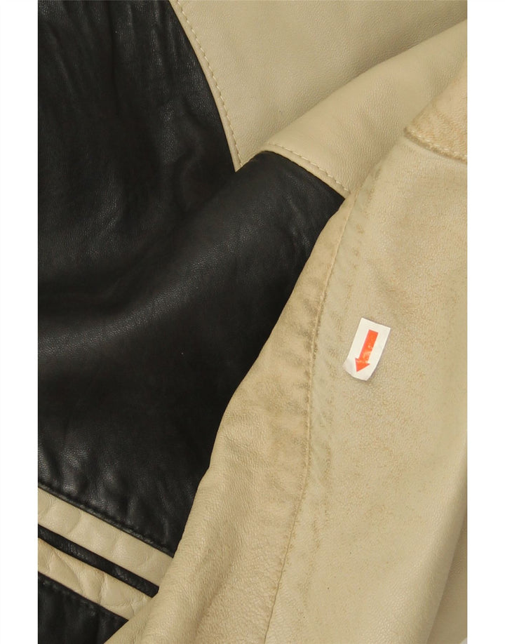 Męska kurtka skórzana vintage UK 38, średnia czarna skóra jagnięca z blokami kolorów