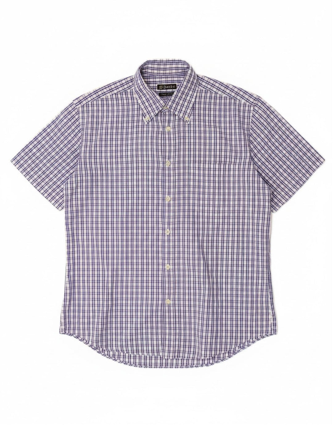 Koszula męska z krótkim rękawem i klasycznym krojem Dack's, bawełniana w średnią niebieską kratkę