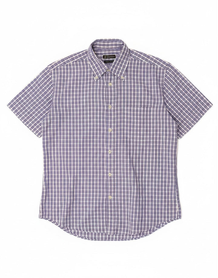 Koszula męska z krótkim rękawem i klasycznym krojem Dack's, bawełniana w średnią niebieską kratkę