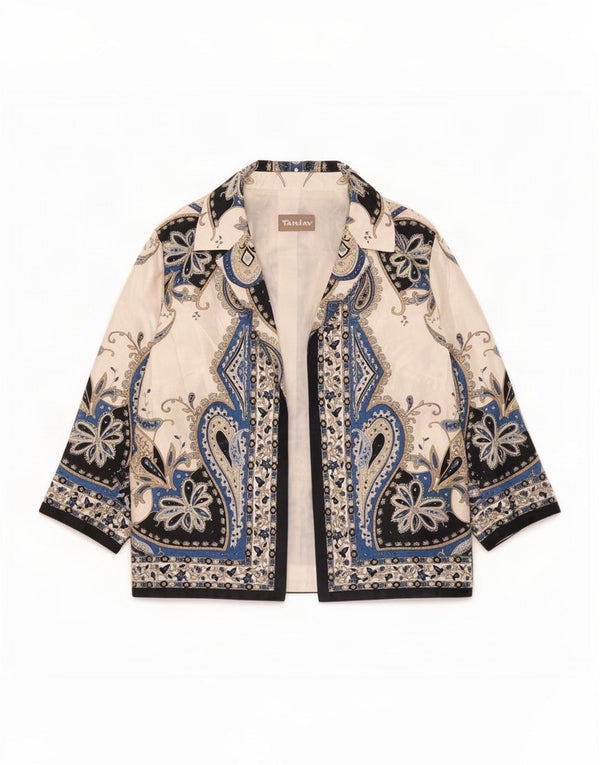 Damska marynarka Tan Jay z rękawami 3/4 i otwartymi, UK 18 XL, biała Paisley