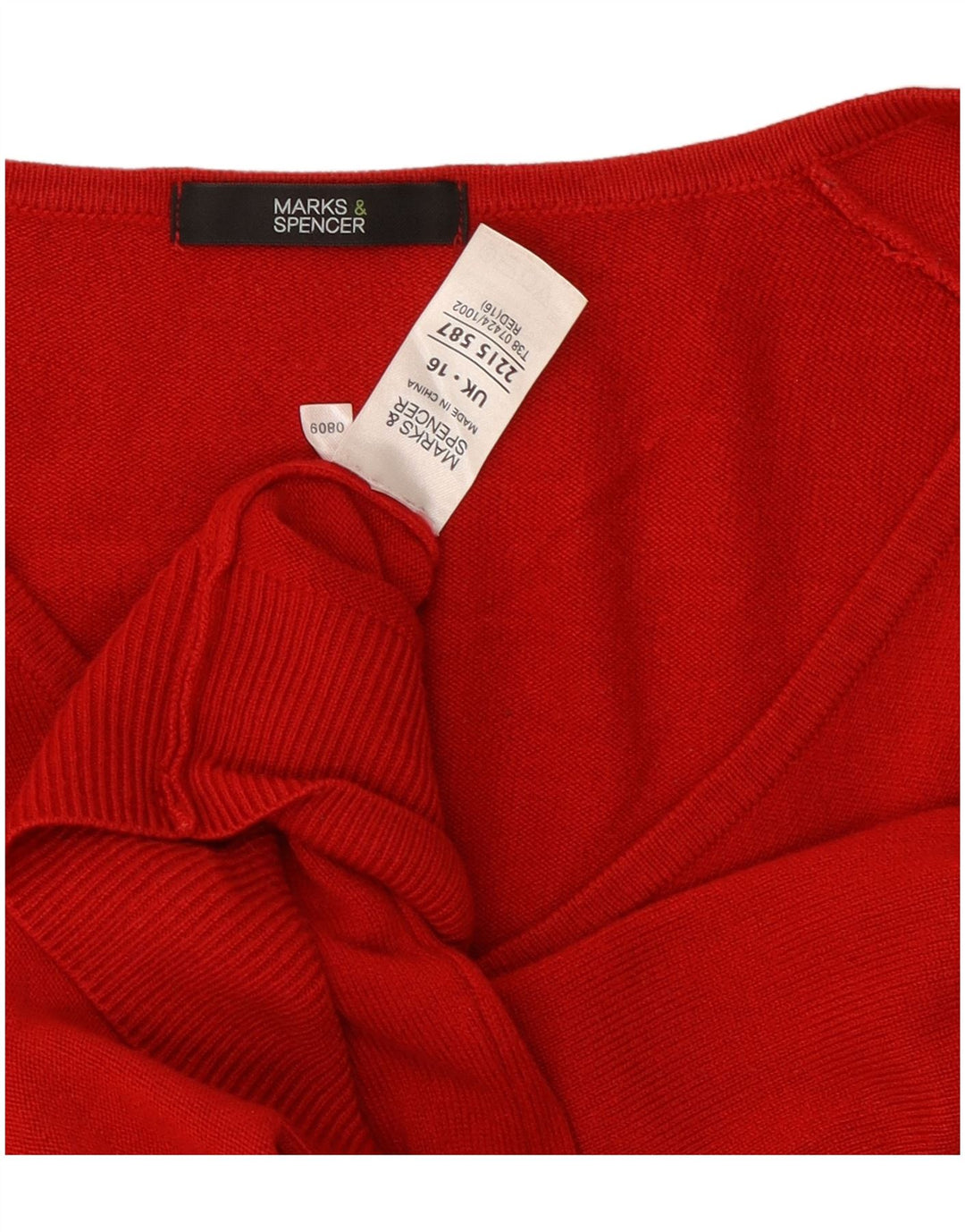 Marks & Spencer Damski sweter z dekoltem w kształcie litery V, UK 16, duży, czerwony akryl