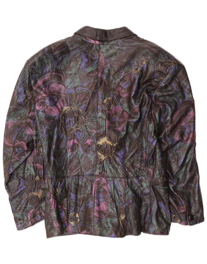 Kurtka skórzana damska VINTAGE UK 16, duża, czarna, w kwiaty