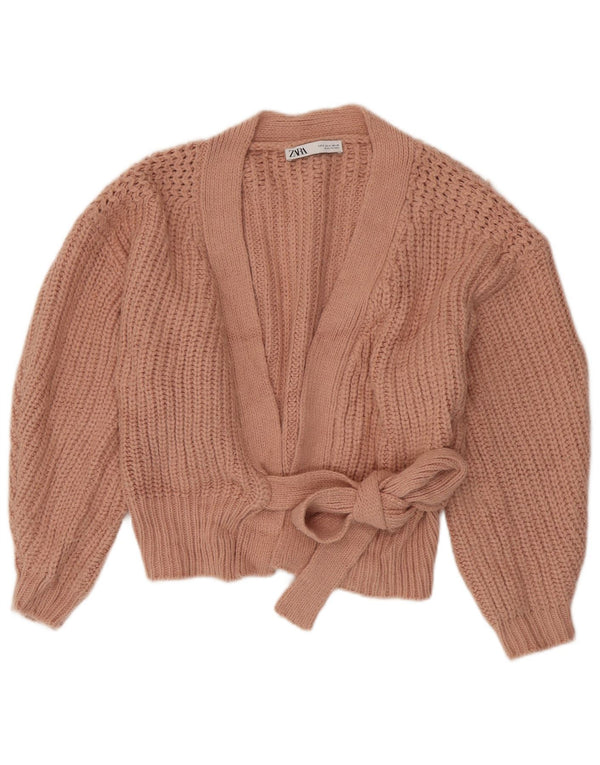 Zara Damski sweter typu Crop Oversize UK 10 Mały, różowy, akrylowy