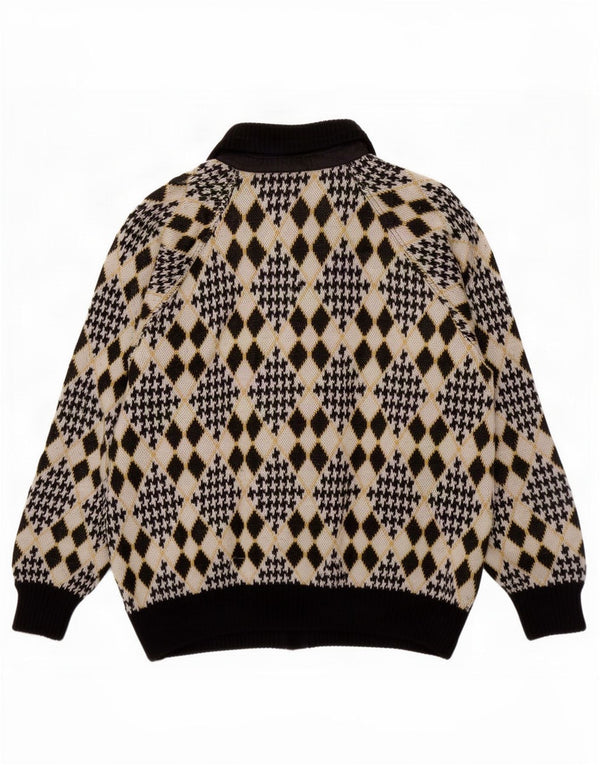Vintage męski sweter rozpinany, duży, wielokolorowy Argyle/diament
