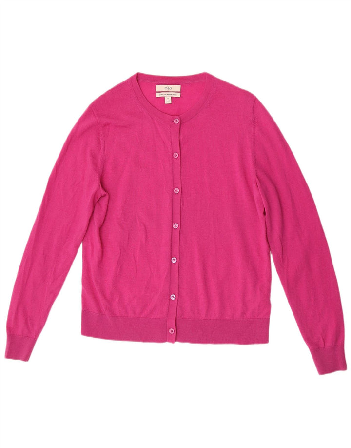 Marks & Spencer Damski sweter kardigan UK 12 Średni różowy Wełna Merino