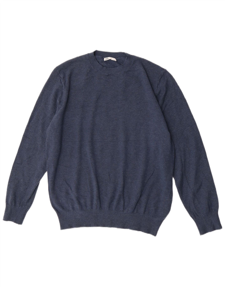 Męski sweter Zara z okrągłym dekoltem, duży, granatowy, akrylowy