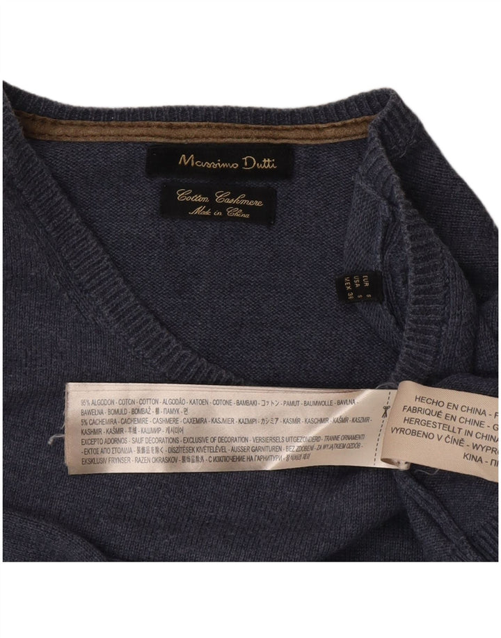 Męski sweter z okrągłym dekoltem Massimo Dutti, mały, niebieski, bawełniany