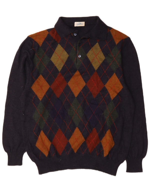 Vintage męski sweter polo z dekoltem w kształcie litery 