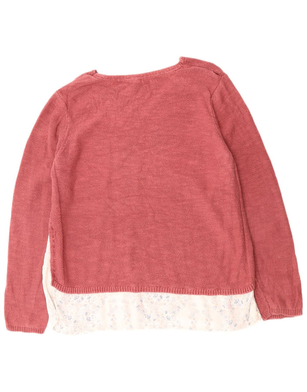 Sweter damski FAT FACE z dekoltem w kształcie litery V, UK 16, duży, różowy, bawełniany w kwiaty