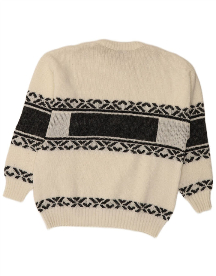 Vintage męski sweter z okrągłym dekoltem, średni biały Fair Isle