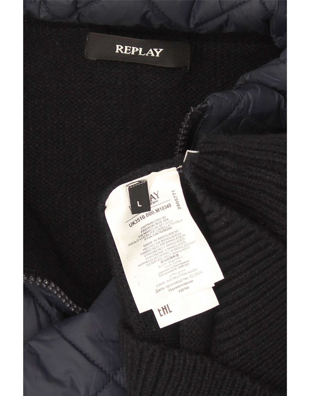 Męski sweter rozpinany Replay, duży, granatowy, akrylowy