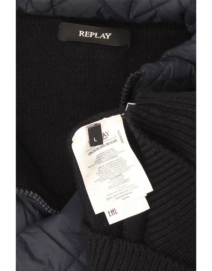 Męski sweter rozpinany Replay, duży, granatowy, akrylowy