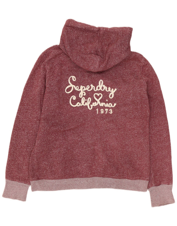 Superdry Womens Zip Hoodie Sweater UK 16 Large Maroon Flecked Cotton