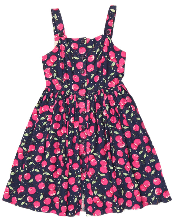 Vintage damska sukienka letnia w abstrakcyjny wzór UK 12, średnia granatowa bawełna