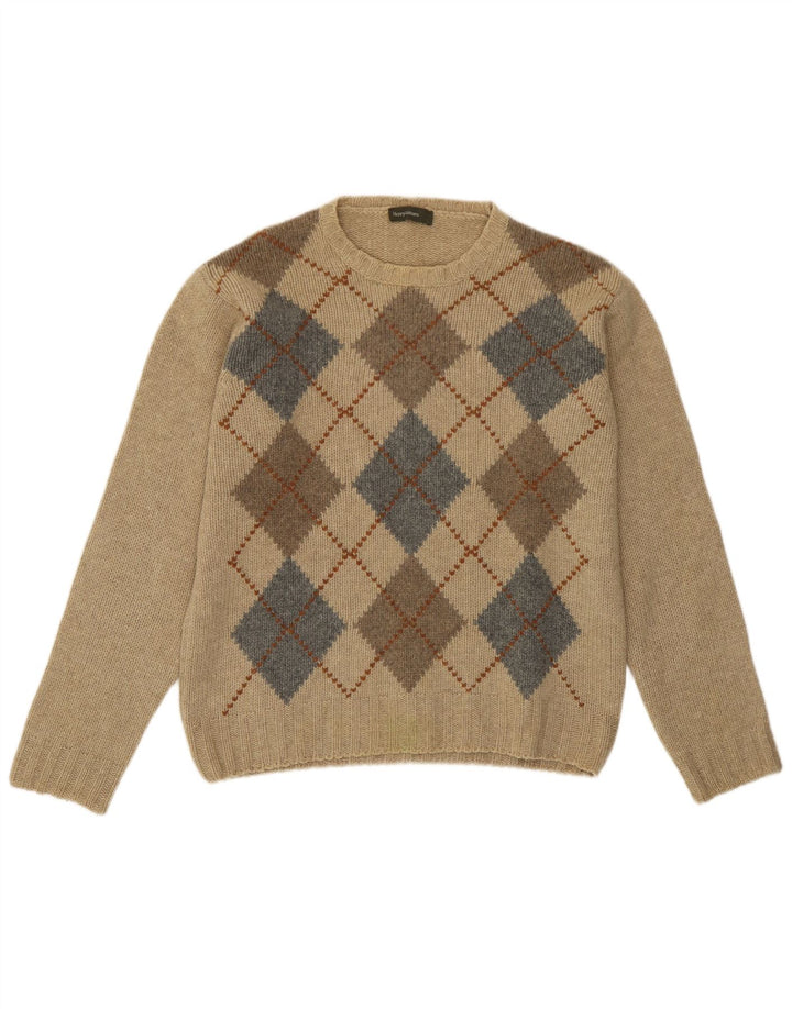 Męski sweter z okrągłym dekoltem Henry Cottons, średnio beżowy Argyle/Diament