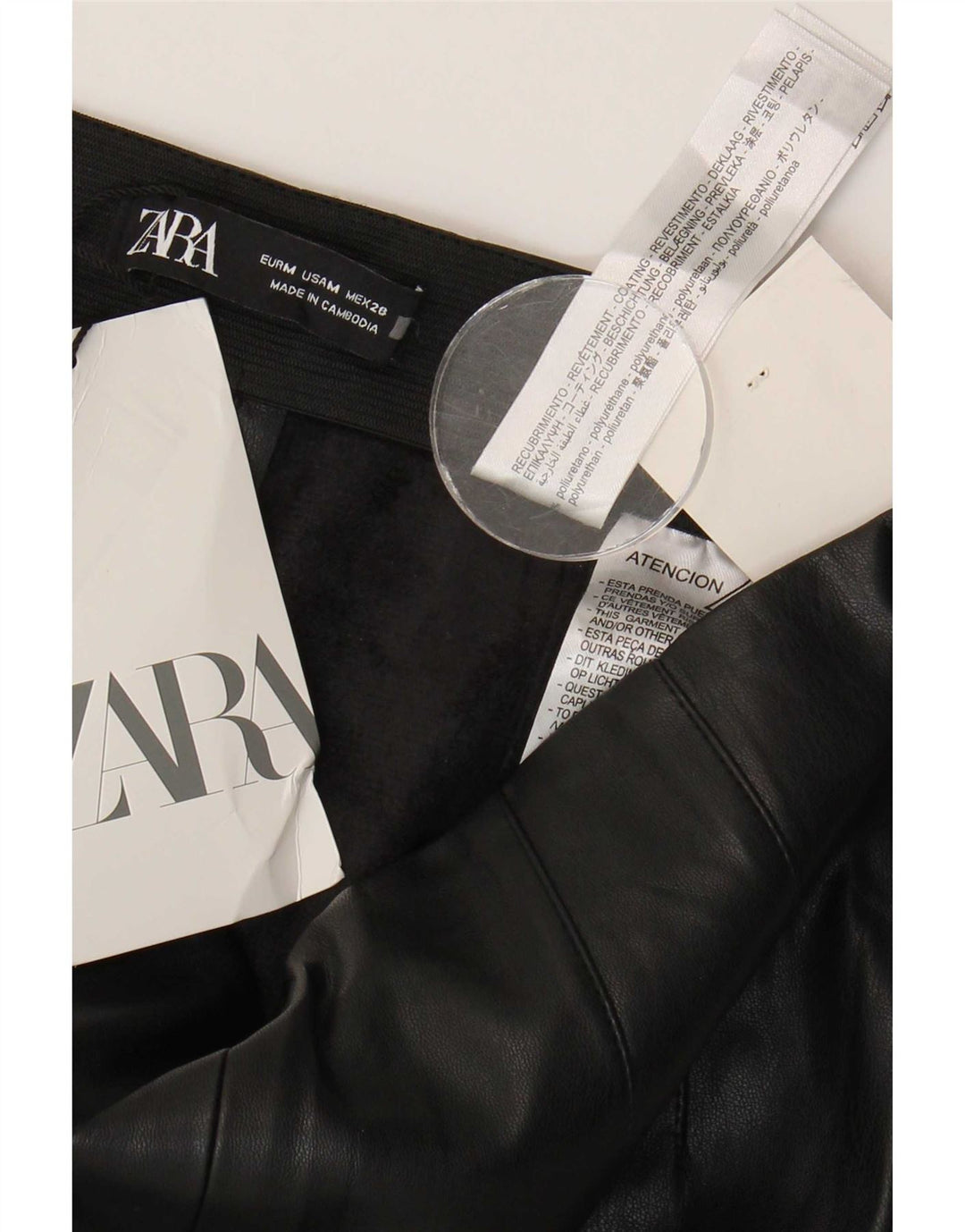 Damskie legginsy ze sztucznej skóry Zara, średnie W28 L27, czarne, poliuretanowe