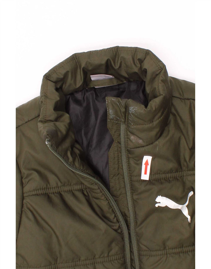 Chłopięca wyściełana kurtka Puma z grafiką, 5-6 lat, khaki, poliester