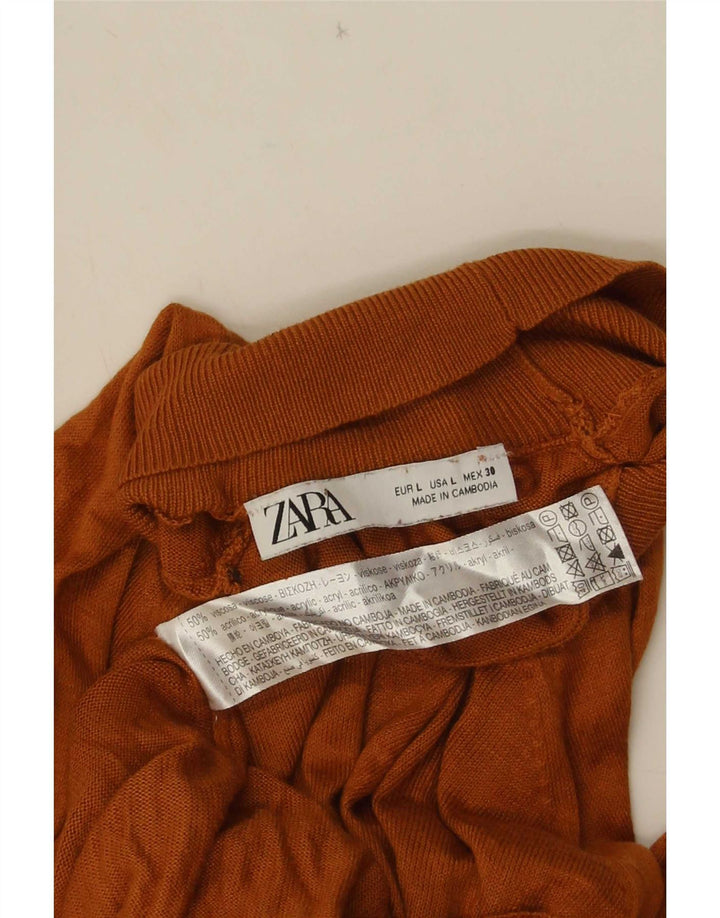 Damski sweter oversize z golfem Zara UK 16 Large Brown Wiskoza